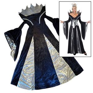 California Costumes Y2K Malevolent Quenn Black Velvet Silver Metallic Goth Gown